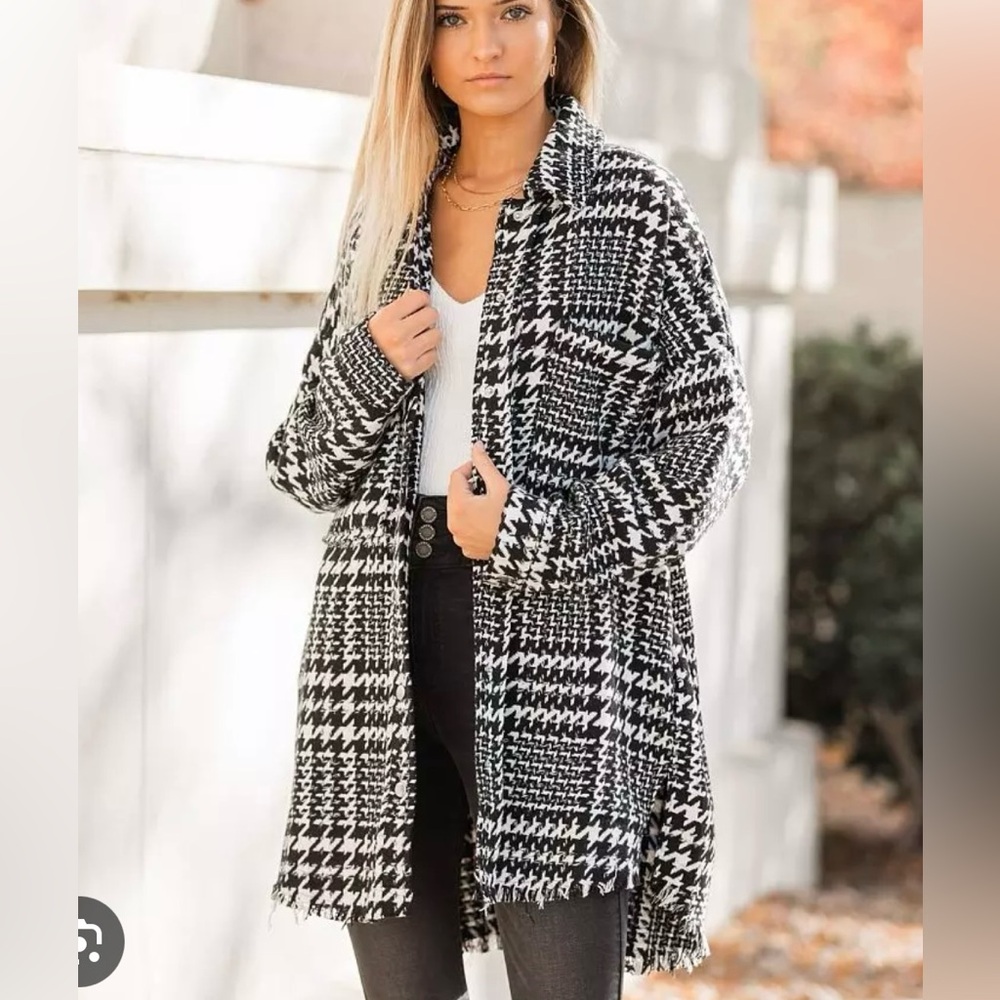 HYFVE black and white houndstooth coat shacket